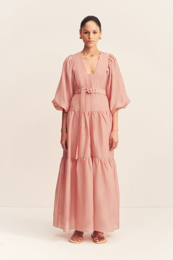 CELESTE PLUNGED TIERED MAXI DRESS - ROSE_F