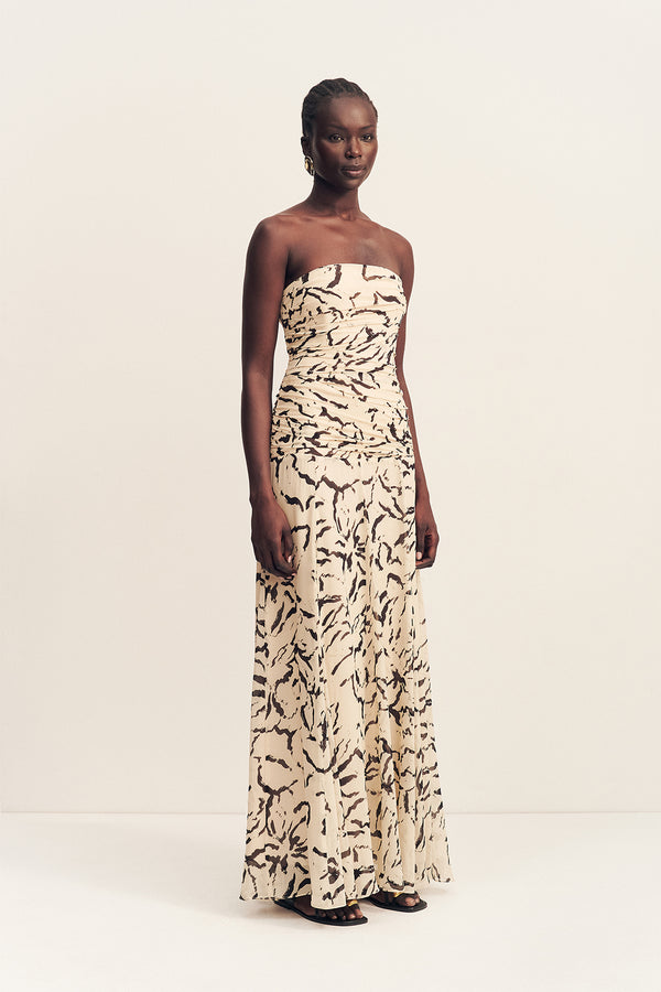 REA STRAPLESS PANELLED MAXI DRESS