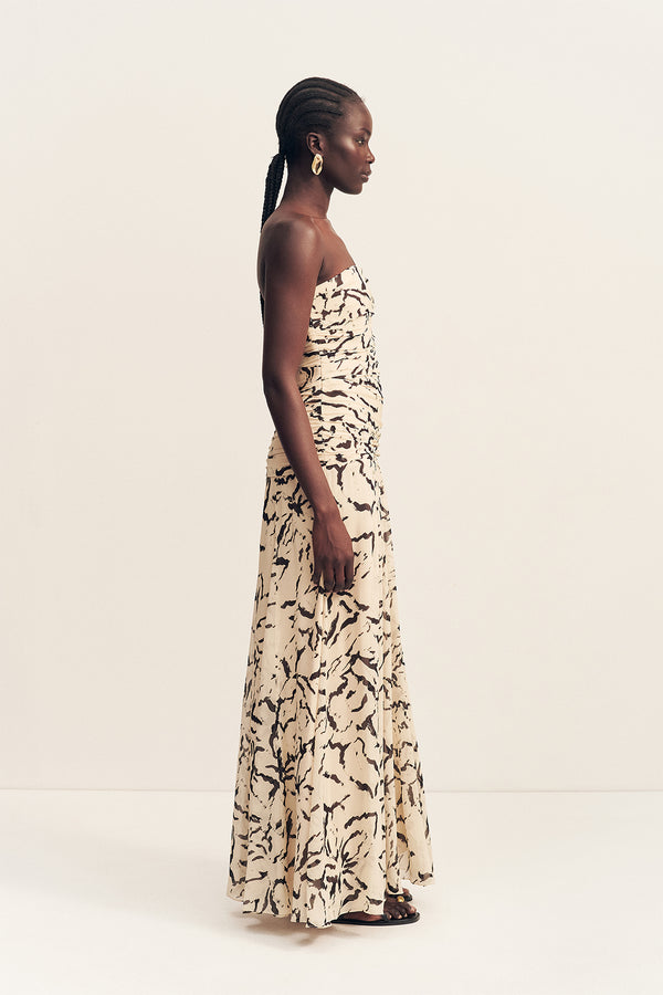 REA STRAPLESS PANELLED MAXI DRESS