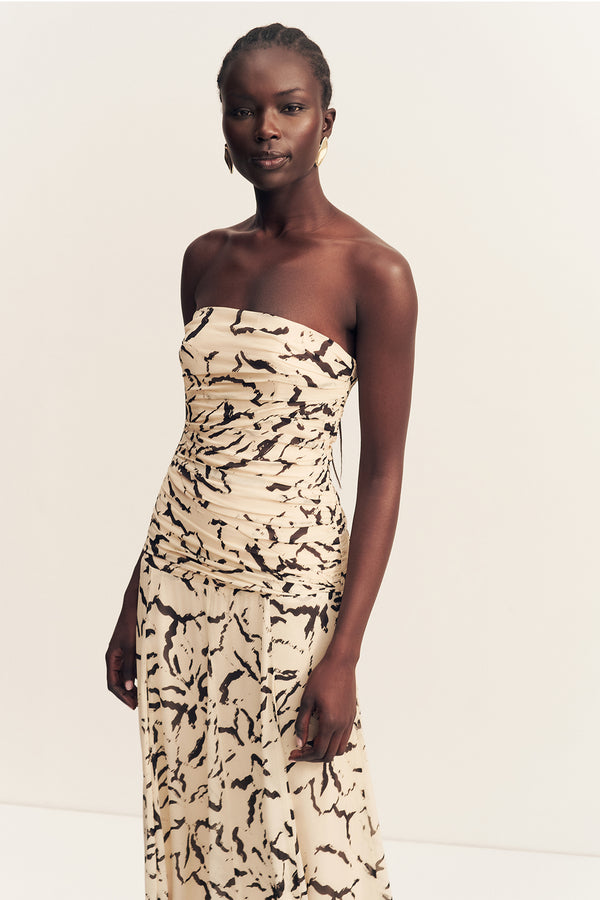 REA STRAPLESS PANELLED MAXI DRESS