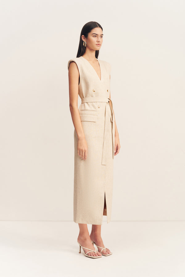 NEWMAN SLEEVELESS BLAZER MIDI DRESS - PARCHMENT_A