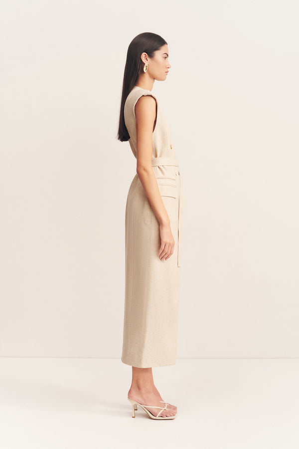 NEWMAN SLEEVELESS BLAZER MIDI DRESS - PARCHMENT_S