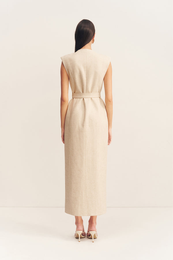 NEWMAN SLEEVELESS BLAZER MIDI DRESS - PARCHMENT_B