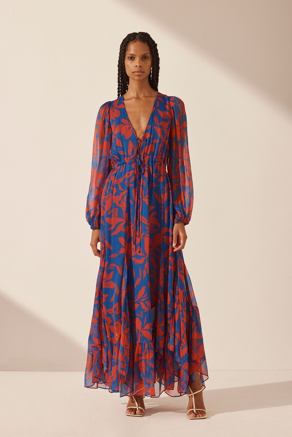 Flore Lace Front Drawstring Maxi Dress | Blue/Sailor Red | Dresses ...