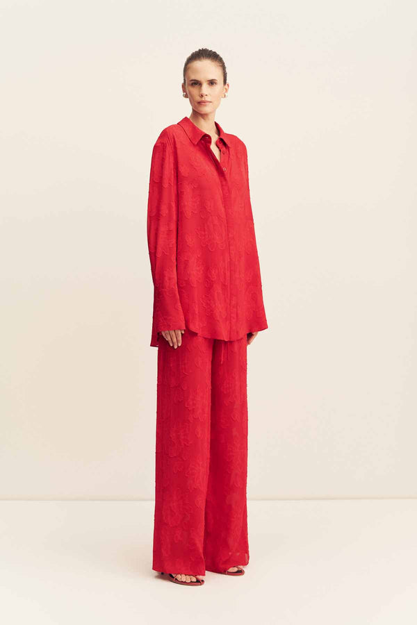 BOWERY SEMI SHEER SHIRT - CHERRY