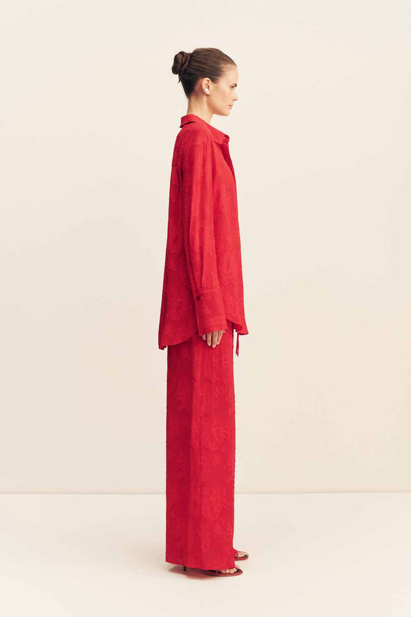 BOWERY SEMI SHEER SHIRT - CHERRY