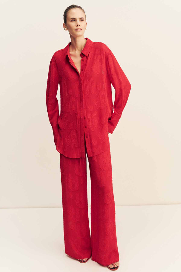 BOWERY SEMI SHEER SHIRT - CHERRY