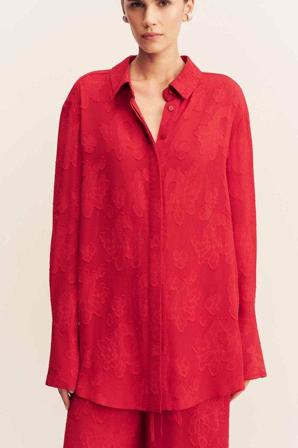 BOWERY SEMI SHEER SHIRT - CHERRY