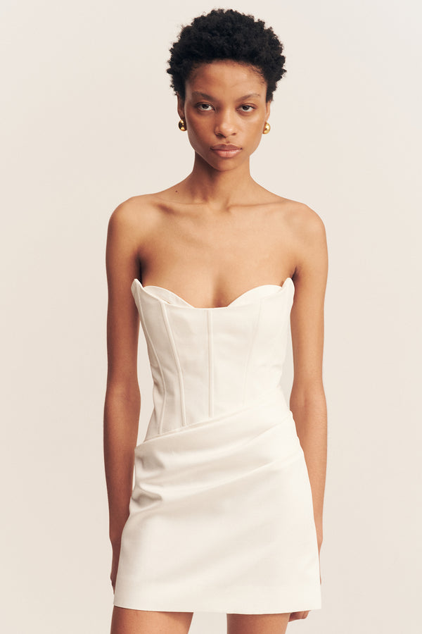 OAKLEY STRAPLESS DRAPED MINI DRESS - IVORY_D