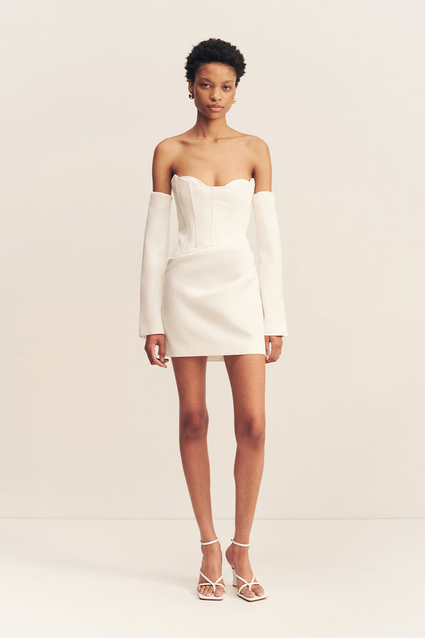 OAKLEY STRAPLESS DRAPED MINI DRESS - IVORY_F1