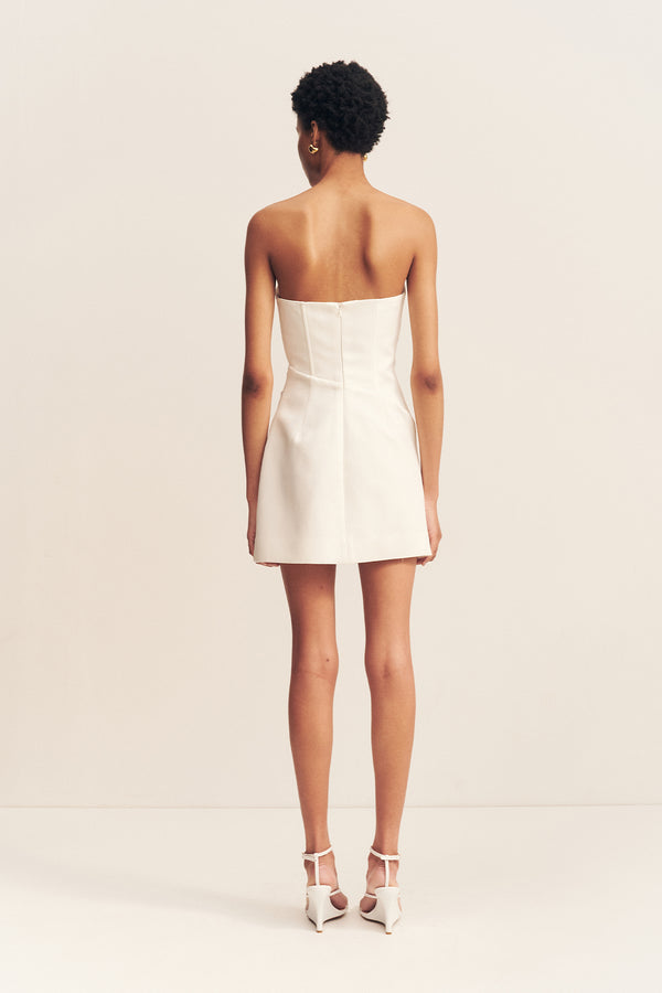 OAKLEY STRAPLESS DRAPED MINI DRESS - IVORY_B
