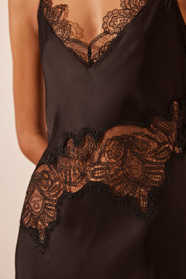 JAMILA LACE PANELLED MAXI DRESS - BLACK_SW