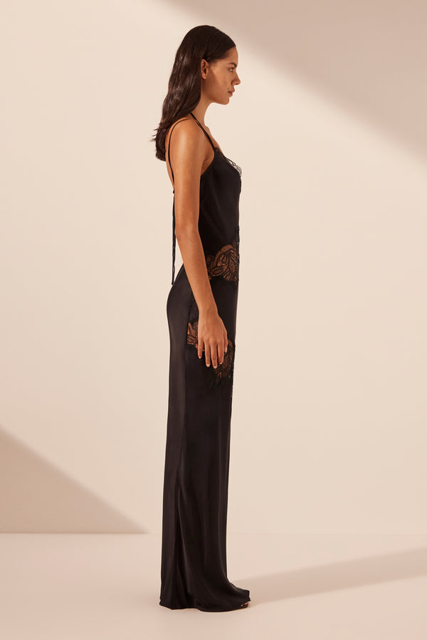 JAMILA LACE PANELLED MAXI DRESS - BLACK_S