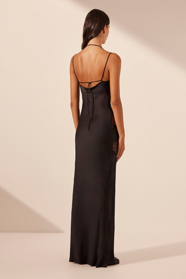 JAMILA LACE PANELLED MAXI DRESS - BLACK_B