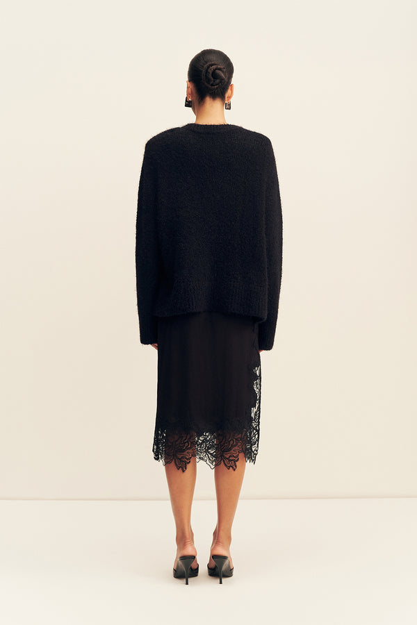 KORINE BOUCLE KNIT WITH SHOULDER PAD - BLACK
