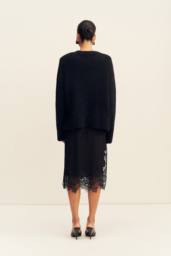 ENIKO LACE SPLIT MIDI SKIRT - BLACK
