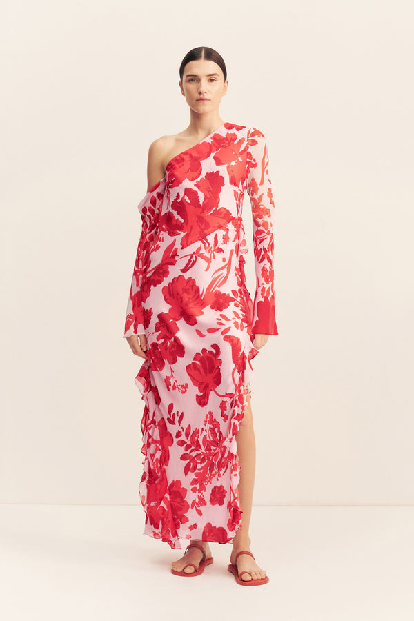 ALEYNA LONG SLEEVE RUFFLE MAXI DRESS_F