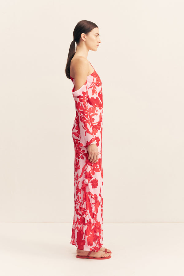 ALEYNA LONG SLEEVE RUFFLE MAXI DRESS