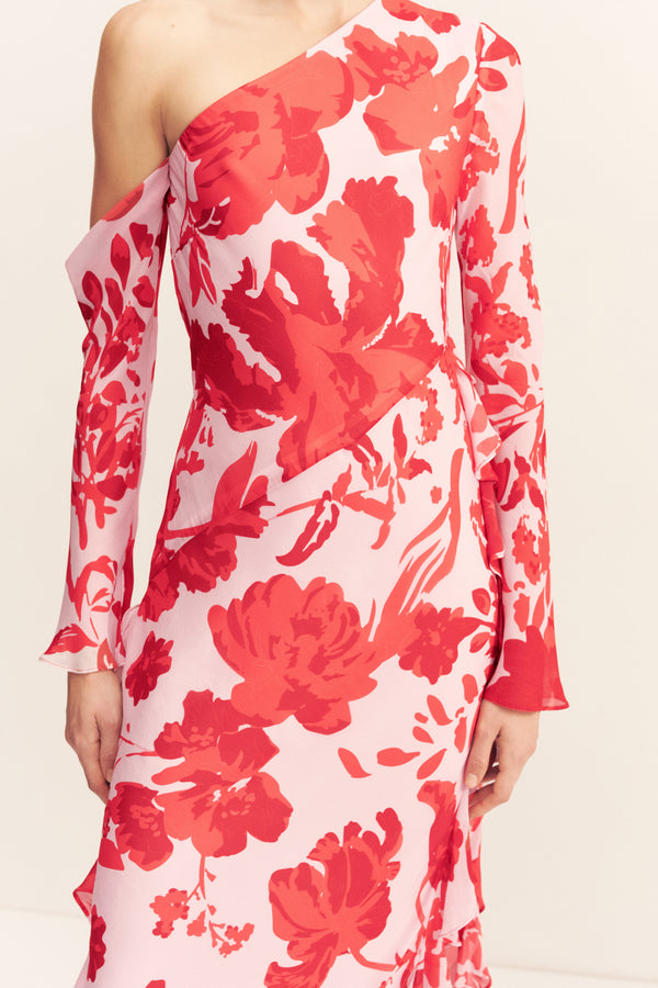 ALEYNA LONG SLEEVE RUFFLE MAXI DRESS