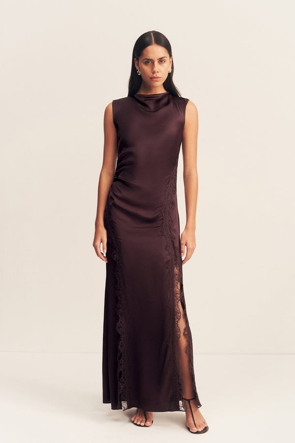 ALLEGRA LACE PANELLED MAXI DRESS - ESPRESSO_F