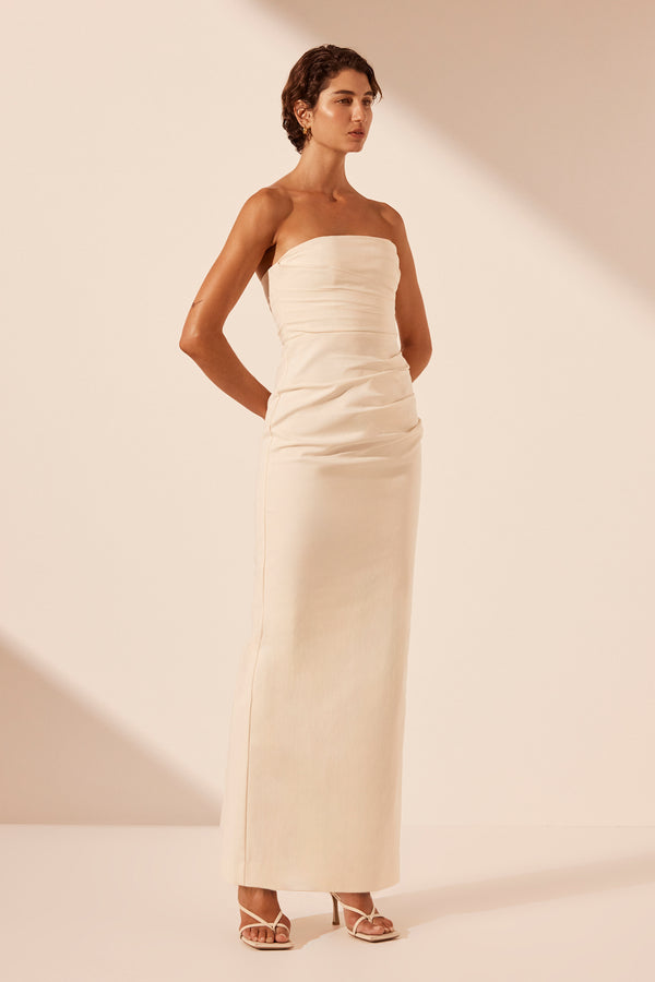 LANI STRAPLESS DRAPED MAXI DRESS - RICE_A