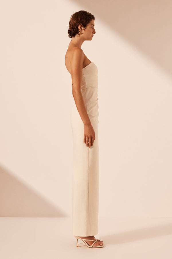 LANI STRAPLESS DRAPED MAXI DRESS - RICE_S
