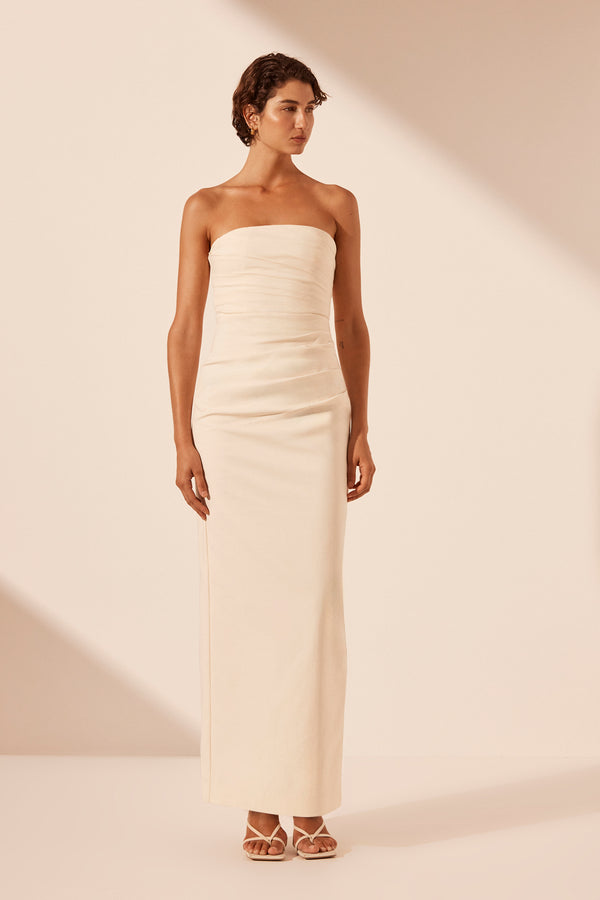 LANI STRAPLESS DRAPED MAXI DRESS - RICE_F