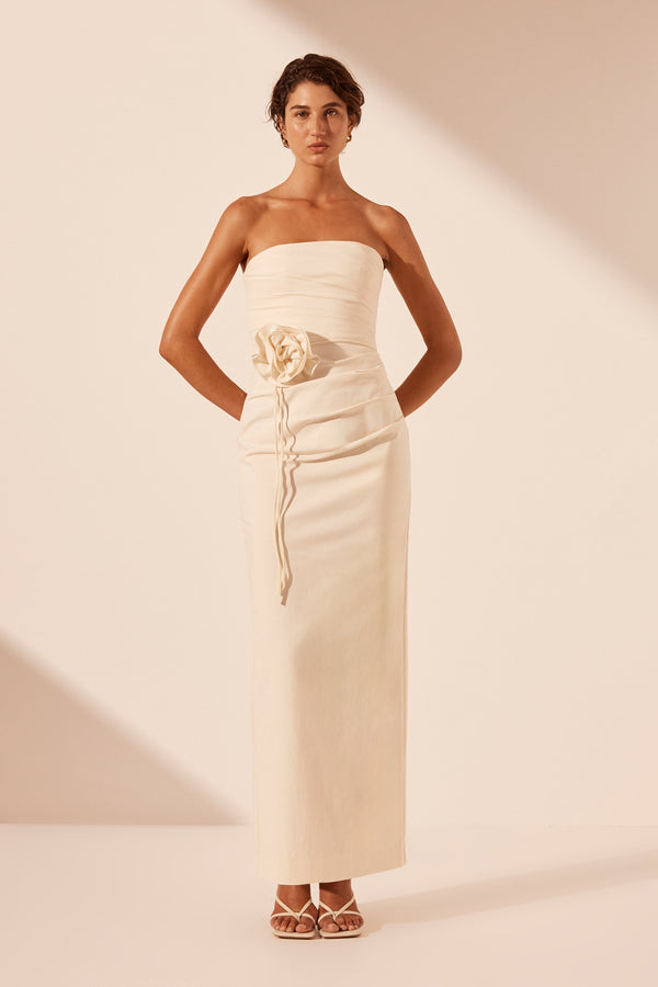 LANI STRAPLESS DRAPED MAXI DRESS - RICE_F3