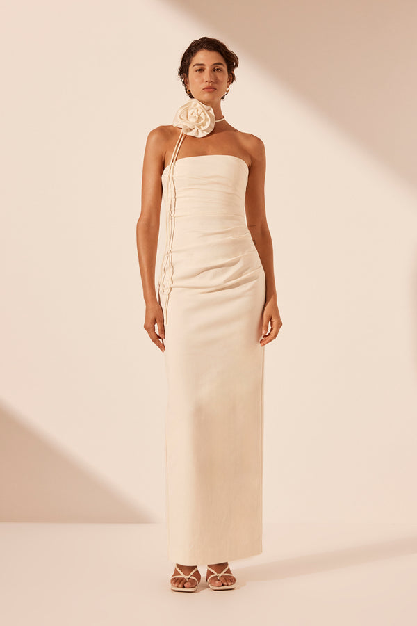 LANI STRAPLESS DRAPED MAXI DRESS - RICE_F2