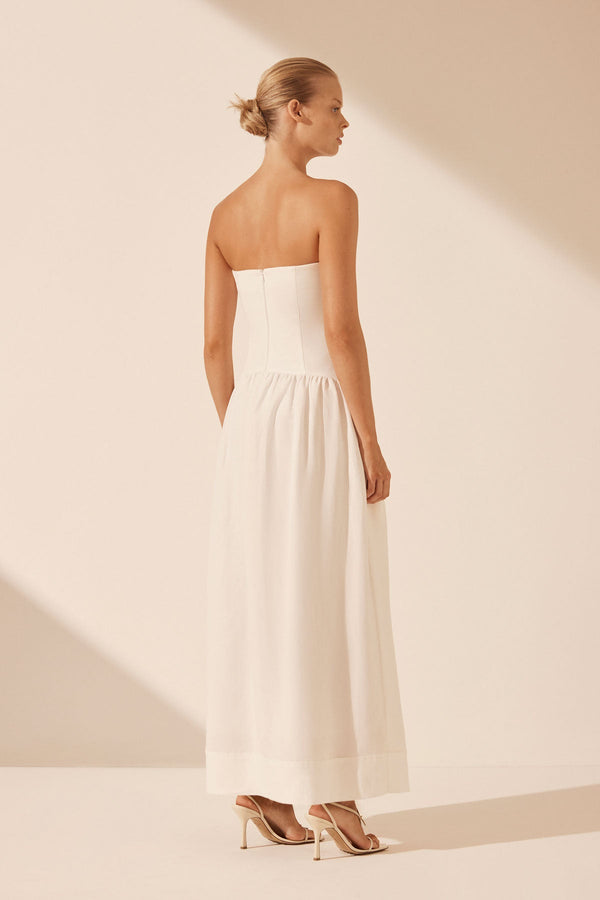 BLANC LINEN STRAPLESS PANELLED MAXI DRESS_B