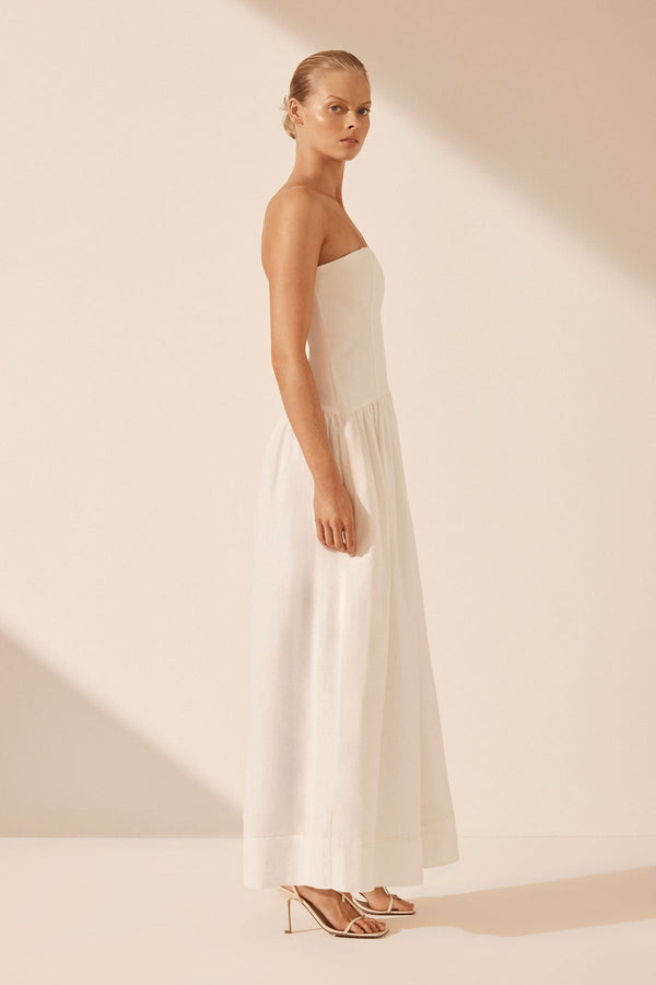 BLANC LINEN STRAPLESS PANELLED MAXI DRESS_S