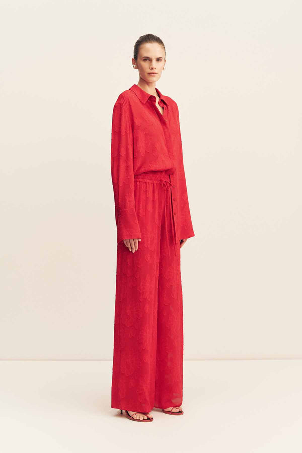 BOWERY SEMI SHEER DRAWSTRING PANT - CHERRY