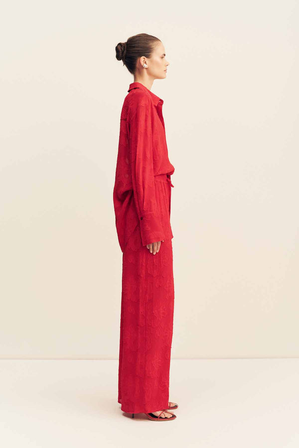 BOWERY SEMI SHEER DRAWSTRING PANT - CHERRY
