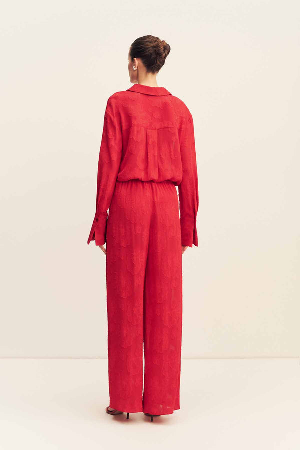 BOWERY SEMI SHEER DRAWSTRING PANT - CHERRY
