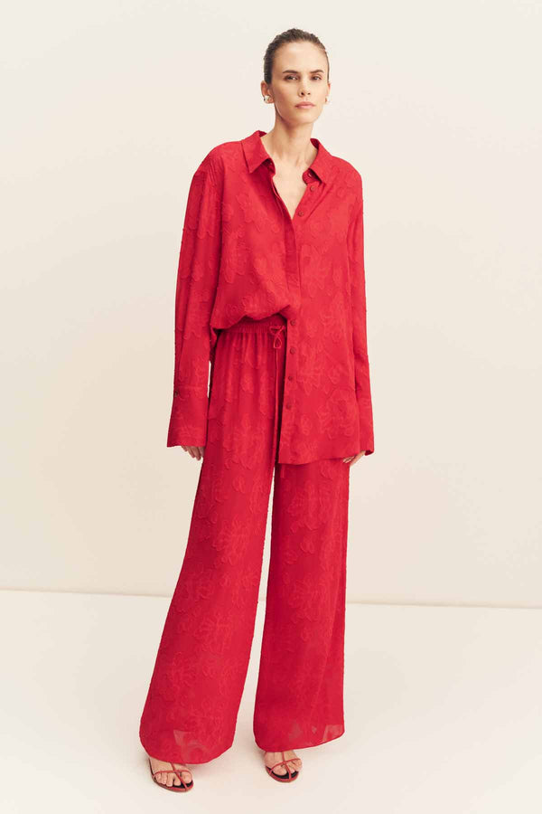 BOWERY SEMI SHEER DRAWSTRING PANT - CHERRY