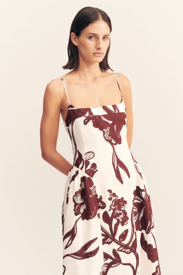 EMMETT SQUARE NECK PANELLED MIDI DRESS