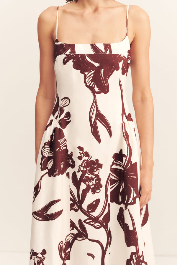 EMMETT SQUARE NECK PANELLED MIDI DRESS