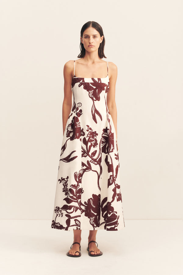 EMMETT SQUARE NECK PANELLED MIDI DRESS