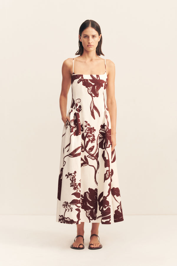 EMMETT SQUARE NECK PANELLED MIDI DRESS_F