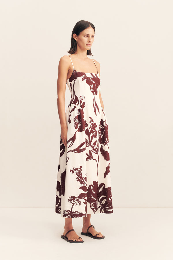 EMMETT SQUARE NECK PANELLED MIDI DRESS