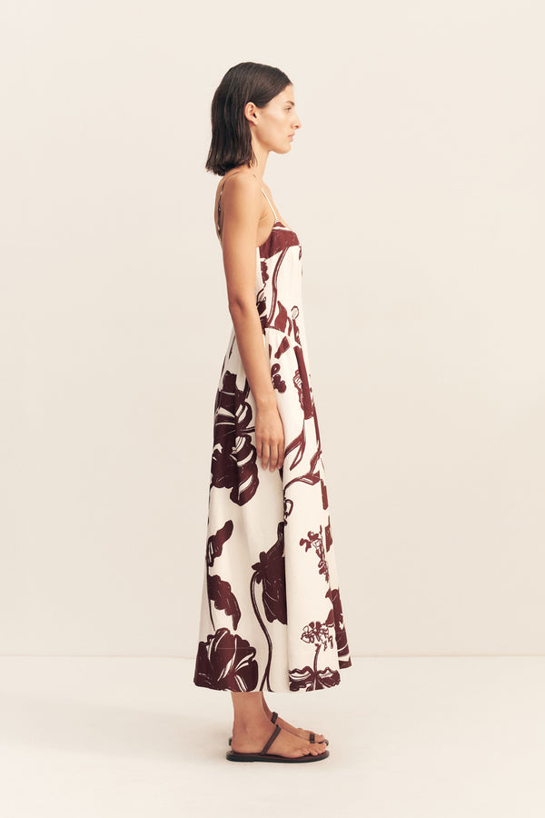 EMMETT SQUARE NECK PANELLED MIDI DRESS