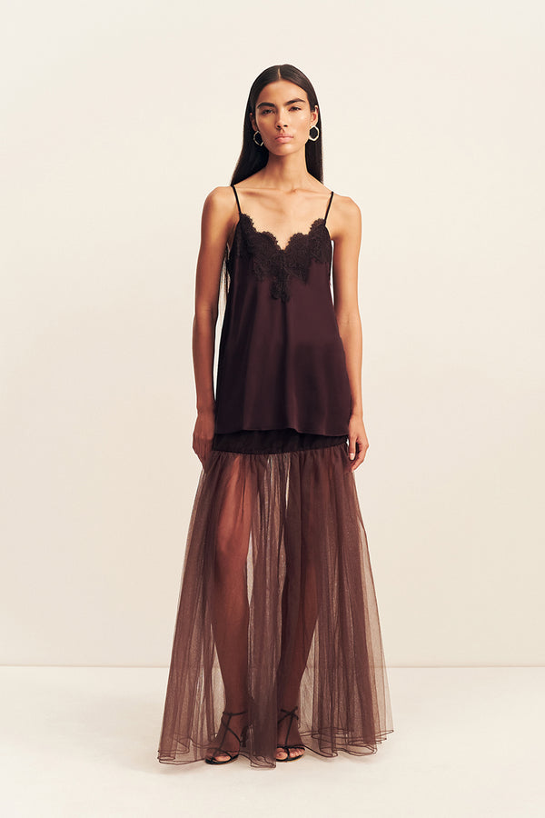 HALO SHEER MAXI SKIRT - ESPRESSO_F