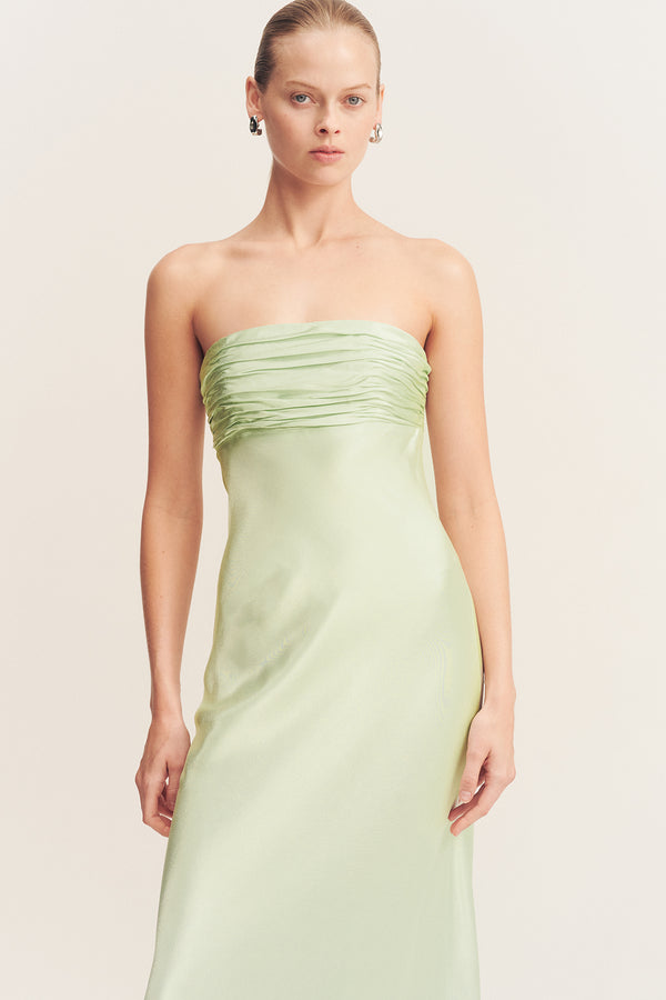 LA LUNE STRAPLESS RUCHED BODICE MAXI DRESS - KEY LIME