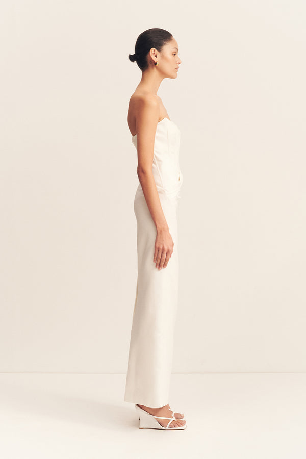 OAKLEY STRAPLESS DRAPED MAXI DRESS - IVORY_S