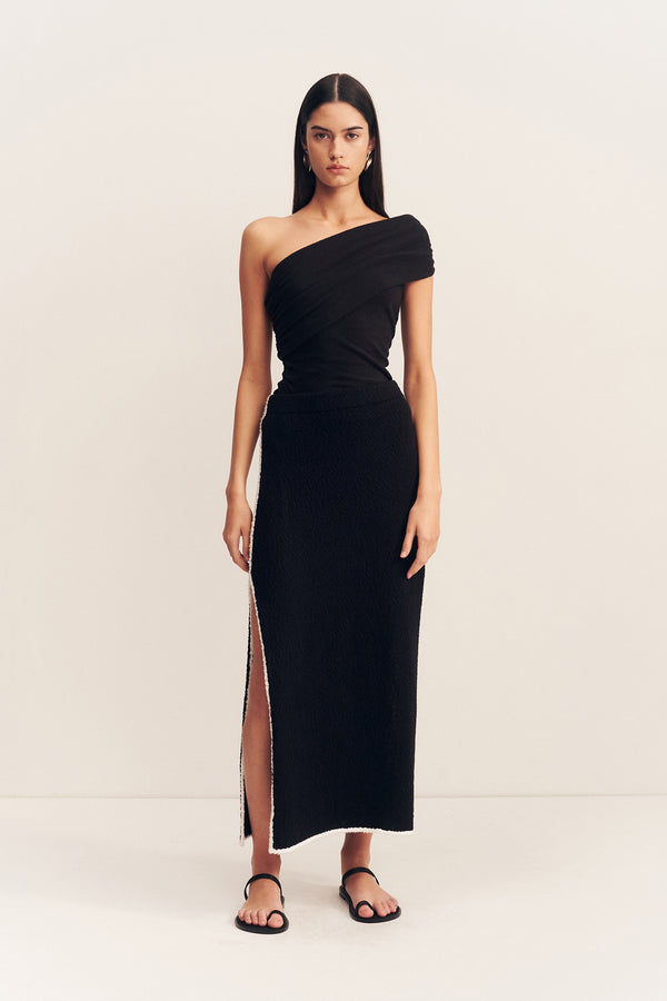 LENA SIDE SPLIT MAXI SKIRT - BLACK_F