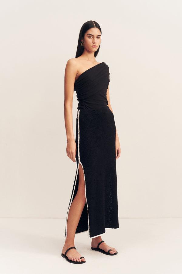 LENA SIDE SPLIT MAXI SKIRT - BLACK_A