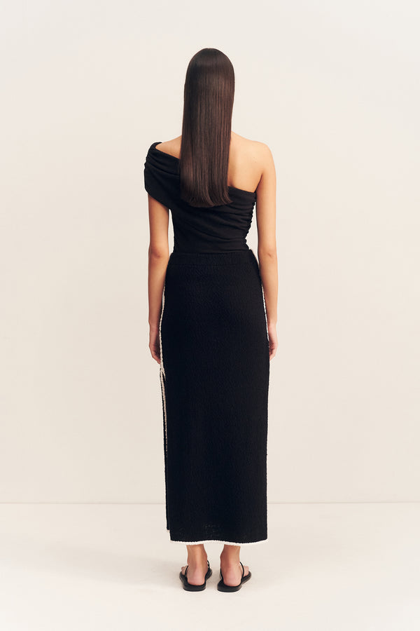 LENA SIDE SPLIT MAXI SKIRT - BLACK_B