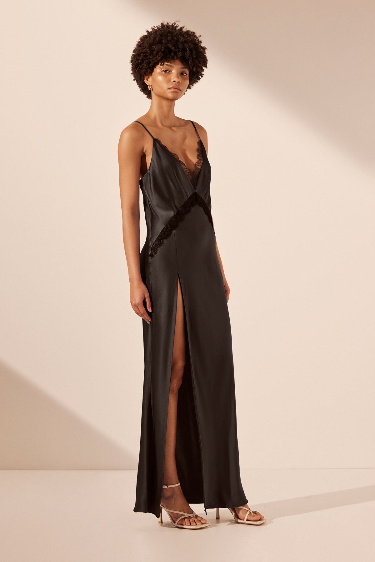 Leticia Silk Lace Split Maxi Dress | Black | Dresses | Shona Joy