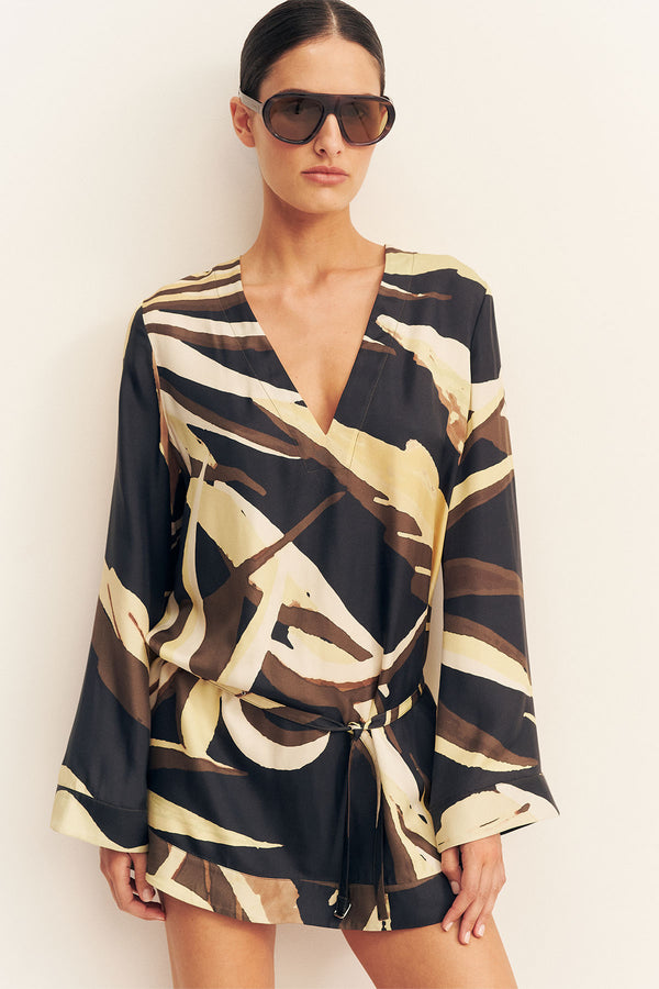 ECLIPSE SILK VISCOSE MINI DRESS W BELT