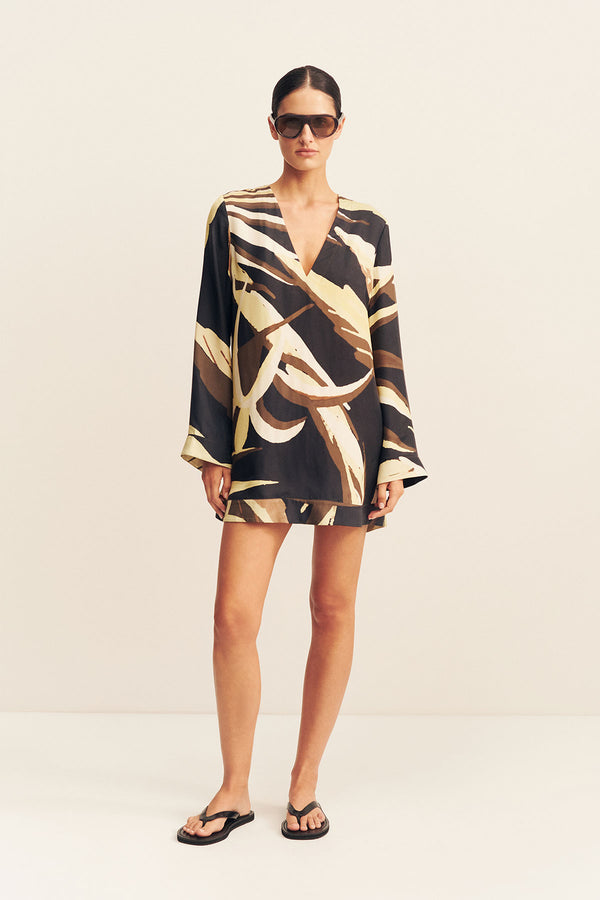 ECLIPSE SILK VISCOSE MINI DRESS W BELT